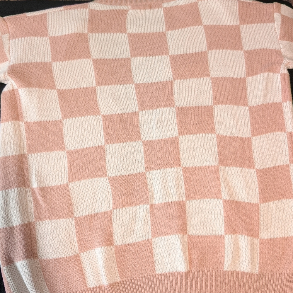 Blush Cream Checkered Cardigan Sweater Oversized Cozy Knit Coquette Soft Girl S image 5